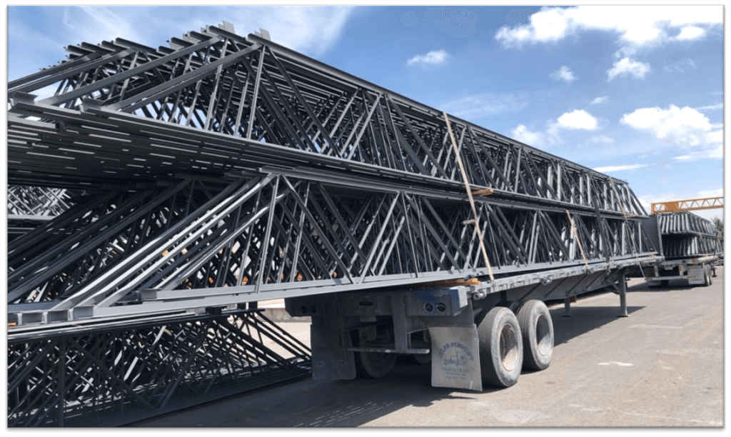 Open web steel joists loaded on a flatbed delivery truck